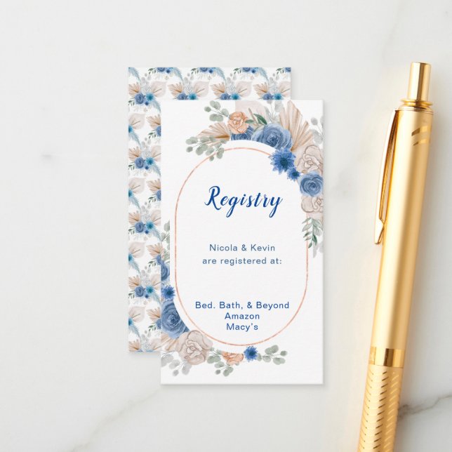 Tarjeta De Recepción Registro de Bodas de Grass Boho Blue Pampas (Anverso/Reverso In Situ)