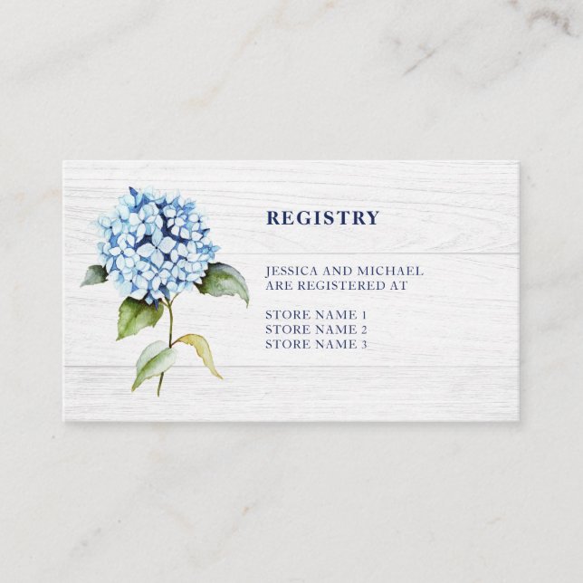 Tarjeta De Recepción Registro de Bodas de Hidrangea Azul de acuarela Ru (Anverso)
