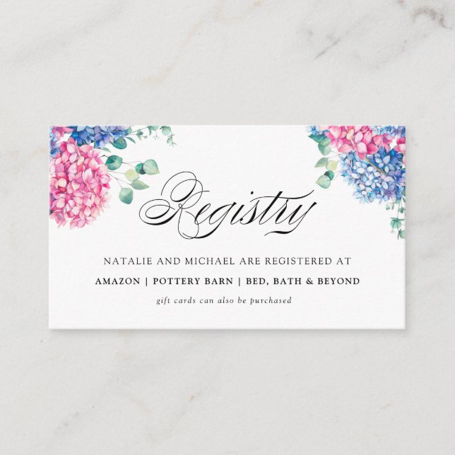 Tarjeta De Recepción Registro de Bodas de Hidrangea Azul y Rosa (Anverso)