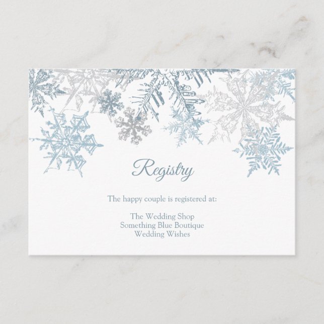 Tarjeta De Recepción Registro de Bodas de Invierno Silver Blue Snowflak (Anverso)