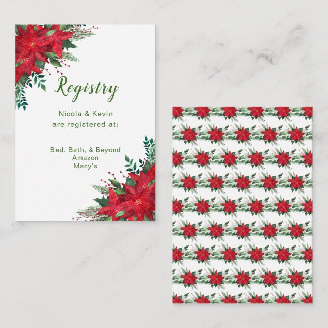 Tarjeta De Recepción Registro de Bodas de la Poinsettia Roja de navidad (Anverso / Reverso)