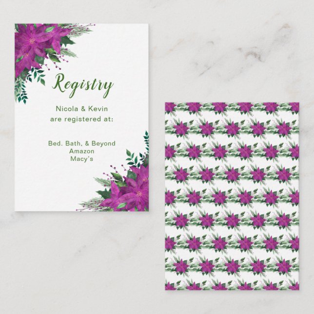 Tarjeta De Recepción Registro de Bodas de Poinsettia Púrpura de navidad (Anverso / Reverso)