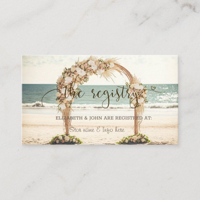 Tarjeta De Recepción Registro de Bodas de Rosas de Beach Wedding Arbor (Anverso)