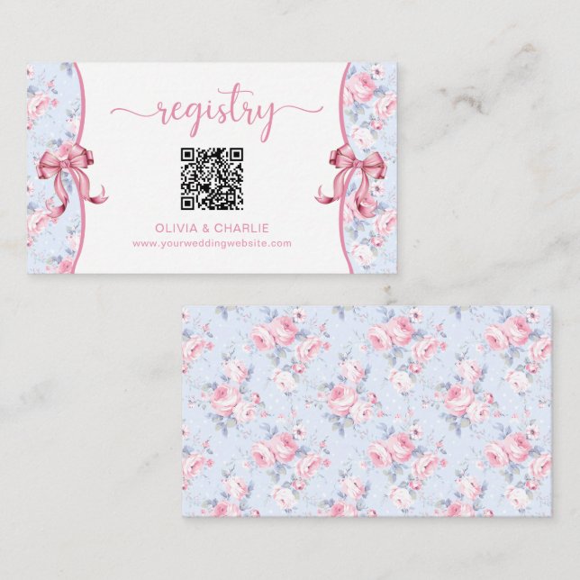Tarjeta De Recepción Registro de Bodas de Shabby Chic Rosas Pink Bow (Anverso / Reverso)
