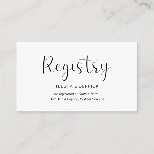 Tarjeta De Recepción Registro de bodas, diseño mínimo, fuente negra (Anverso)