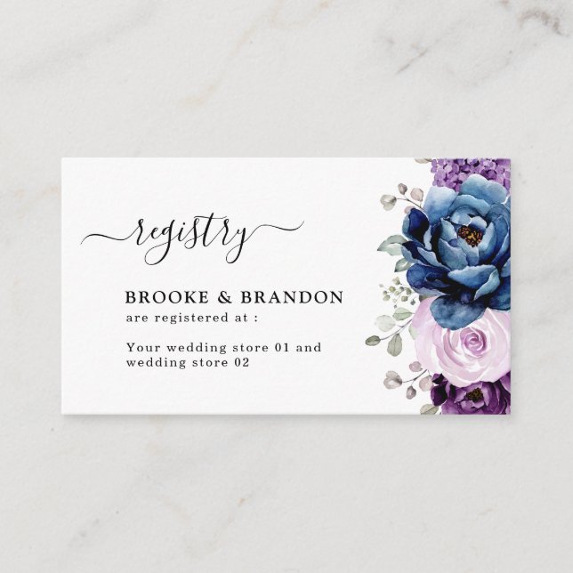 Tarjeta De Recepción Registro de Bodas Dusty Blue Purple Lilac Blooms (Anverso)