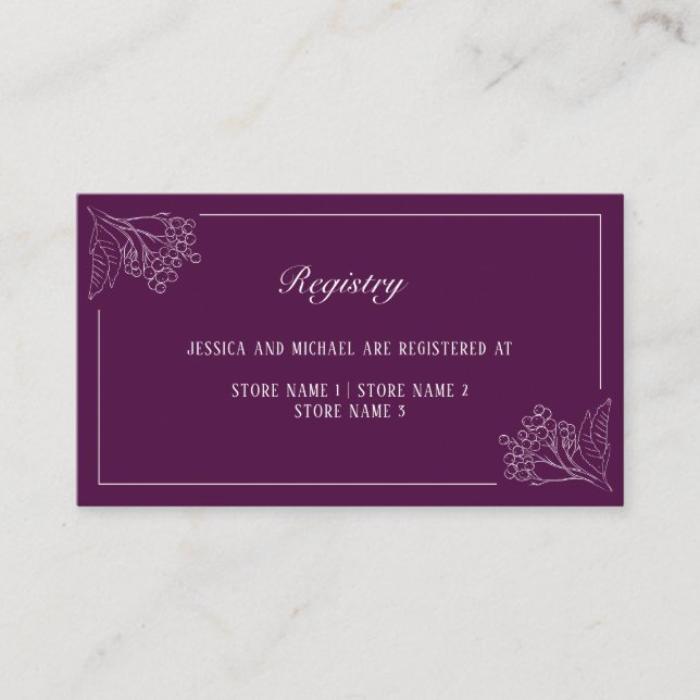 Tarjeta De Recepción Registro de Bodas Elegantes de Contorno Botánico P (Anverso)