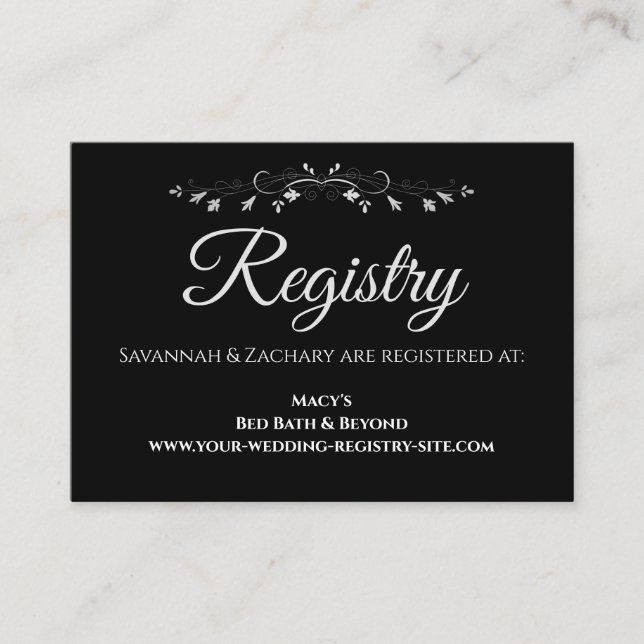 Tarjeta De Recepción Registro de Bodas Elegantes Gris Negro y Plata (Anverso)