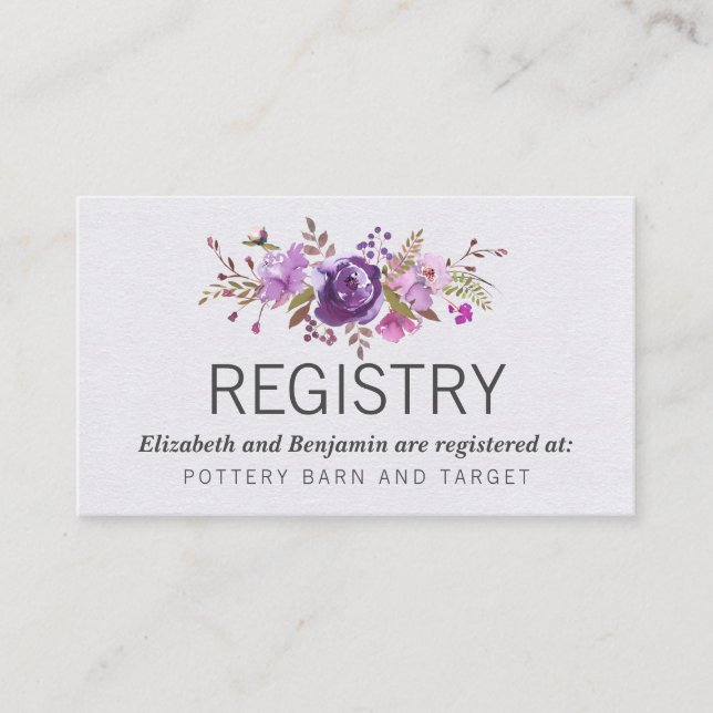 Tarjeta De Recepción Registro de Bodas Floral Garden Purple Peony (Anverso)