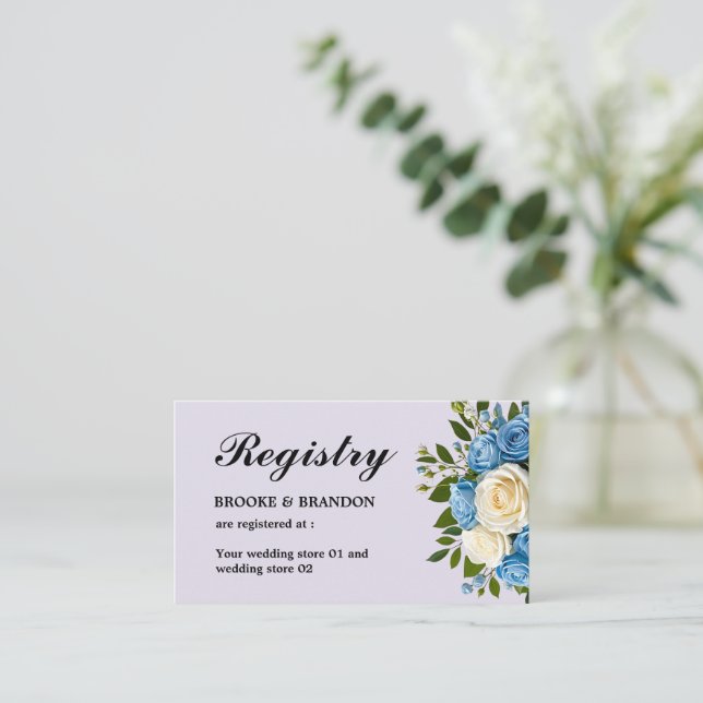Tarjeta De Recepción Registro de Bodas florales azules y blancos (Anverso de pie)