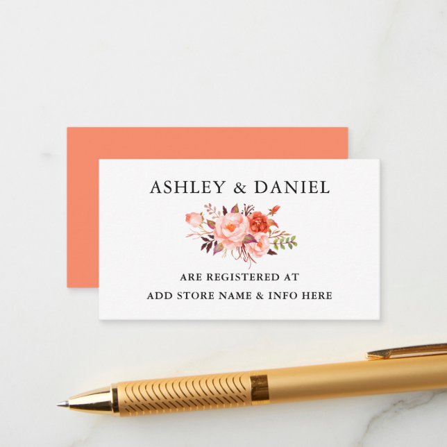 Tarjeta De Recepción Registro de Bodas florales de acuarela (Anverso/Reverso In Situ)