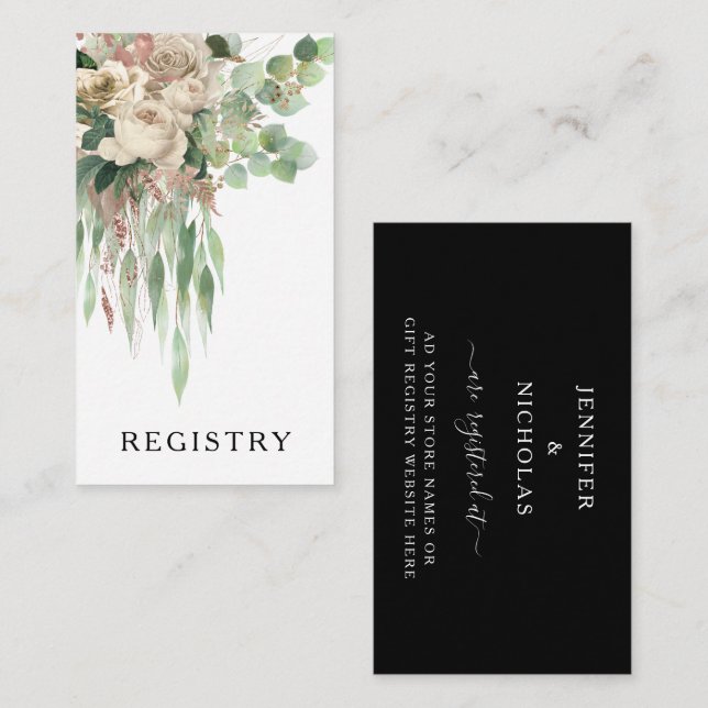 Tarjeta De Recepción Registro de Bodas Florales De Negros Y Blancos (Anverso / Reverso)