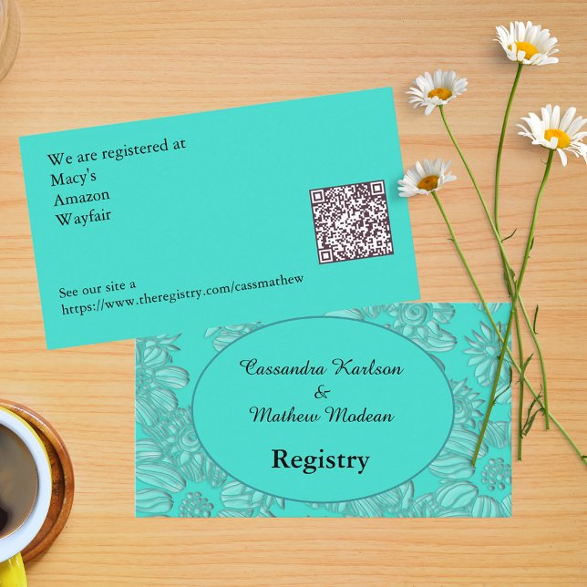 Tarjeta De Recepción Registro de Bodas Florales de Turquoise Daisies (Turquoise Daisies Floral Wedding Registry Enclosure Card)