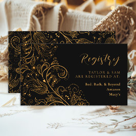 Tarjeta De Recepción Registro de Bodas florales Gold y Black Elegent