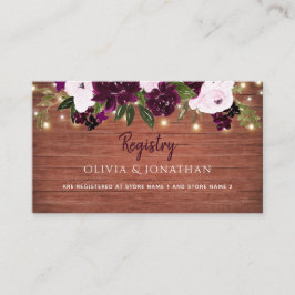 Tarjeta De Recepción Registro de Bodas Plum Floral Rustic Wood