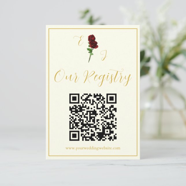 Tarjeta De Recepción Registro de Bodas Rosas de Ivory Gold (Anverso de pie)