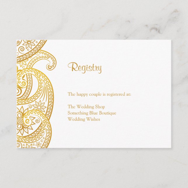 Tarjeta De Recepción Registro de Bodas Tradicionales de Gold Paisley (Anverso)
