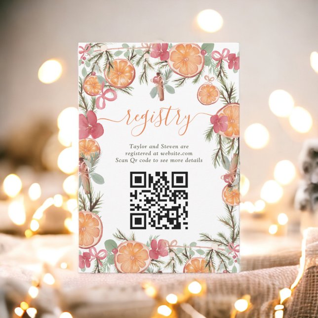 Tarjeta De Recepción Registro de Boho Winter Dried Citrus Floral Bridal (Boho Winter Dried Citrus Floral Bridal registry Enclosure Card)