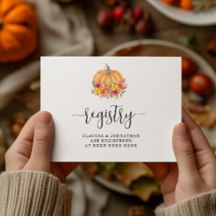 Tarjeta De Recepción Registro de calabaza floral otoño ducha de novia