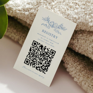 Tarjeta De Recepción Registro de Código QR Baby Shower Blue Ribbon
