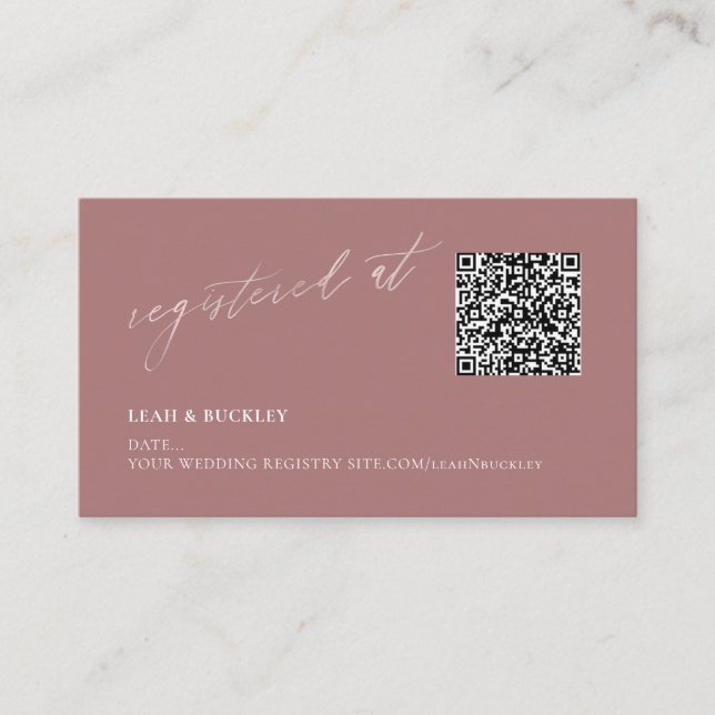 Tarjeta De Recepción Registro de código QR de ArtsApp Dusty Rose Blush  (Anverso)