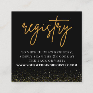 Tarjeta De Recepción Registro de código QR de Boda Romántico Negro y Or