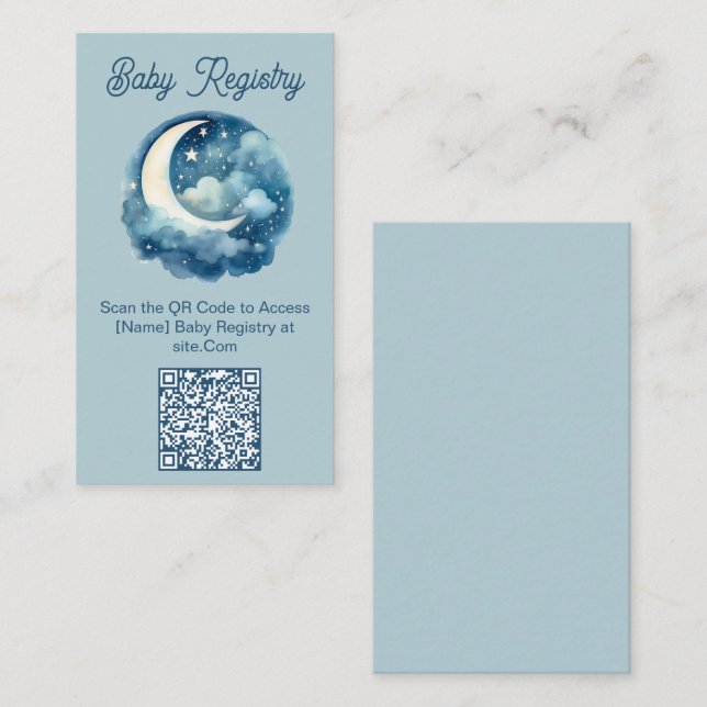 Tarjeta De Recepción Registro de código QR de la luna azul y las estrel (Anverso / Reverso)
