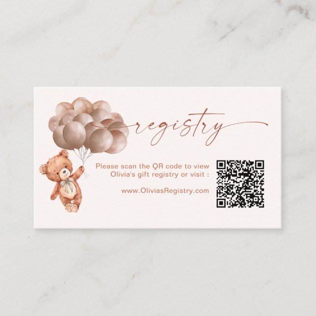 Tarjeta De Recepción Registro de código QR neutro para el osito de pelu (Anverso)