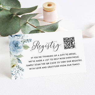 Tarjeta De Recepción Registro de Código QR para Bebé Flores Azules y Bl