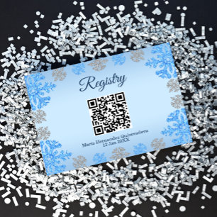 Tarjeta De Recepción Registro de copos de nieve Quinceañera Blue Silver