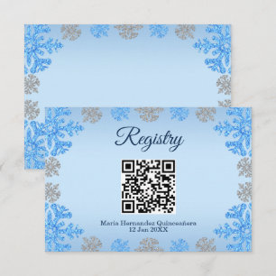 Tarjeta De Recepción Registro de copos de nieve Quinceañera Blue Silver