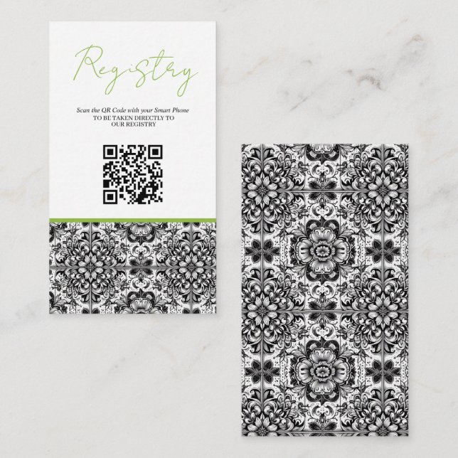 Tarjeta De Recepción Registro de ducha de novia Lime Tile QR (Anverso / Reverso)