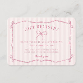Tarjeta De Recepción Registro de duchas de novias rosadas Bow Pastel