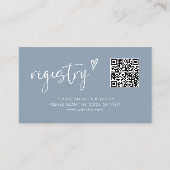 Tarjeta De Recepción Registro de duchas nupciales con código Qr azul mí (Anverso)