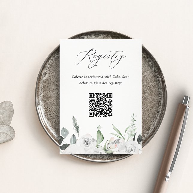 Tarjeta De Recepción Registro de Flores Blancas y Eucalyptus Código QR (Subido por el creador)