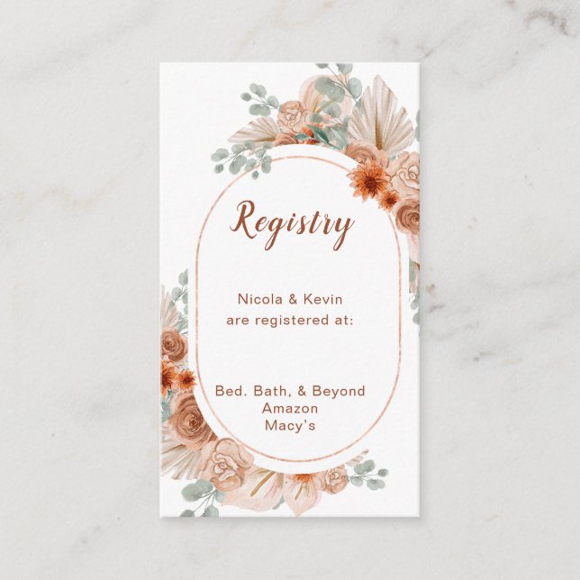 Tarjeta De Recepción Registro de Grasa Boho Terracotta Pampas (Anverso)