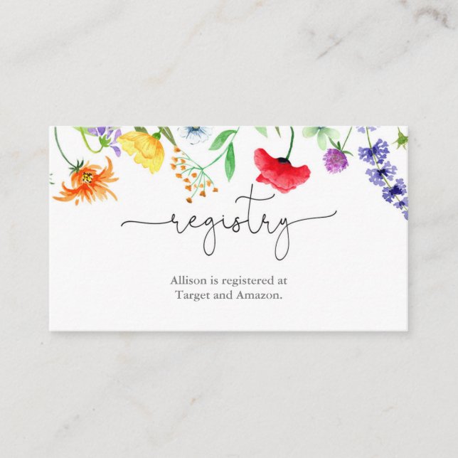 Tarjeta De Recepción Registro de la ducha de bebé de flores silvestres (Anverso)