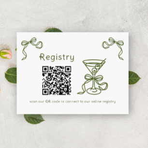 Tarjeta De Recepción Registro de martini QR código de ducha de novia