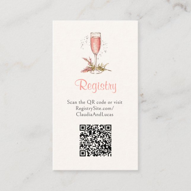Tarjeta De Recepción Registro de novias de Champagne Peach Apricot QR (Anverso)
