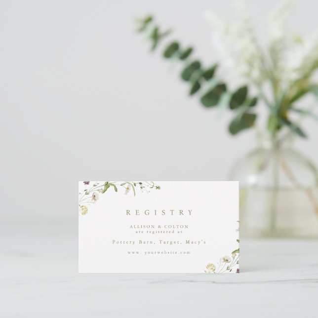 Tarjeta De Recepción Registro de novias de Sage Green Wildflower Rustic (Anverso de pie)