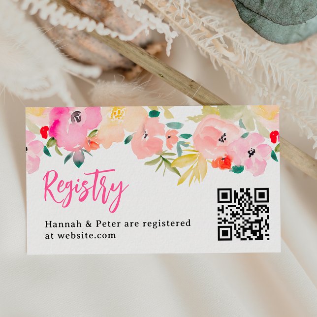 Tarjeta De Recepción Registro de novias floridas del jardín boho rosa p (Spring pink boho garden floral bridal registry enclosure card)