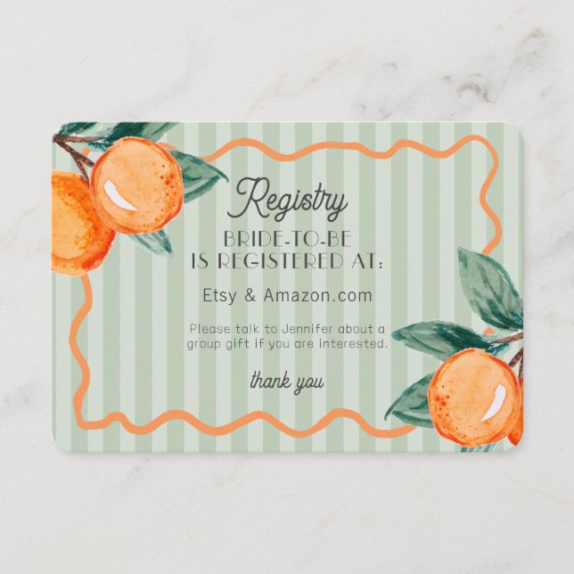 Tarjeta De Recepción Registro de novias Green Cutie Pastel Citrus Inser (Anverso)