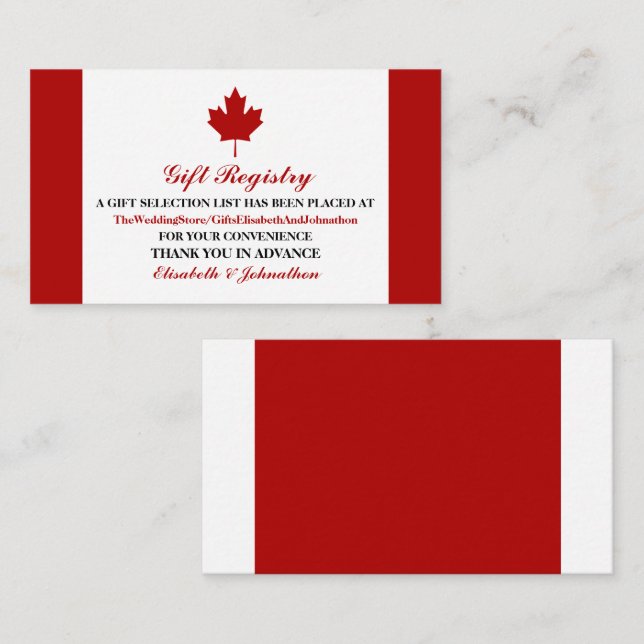 Tarjeta De Recepción Registro de obsequios de Bodas de bandera de Canad (Anverso / Reverso)