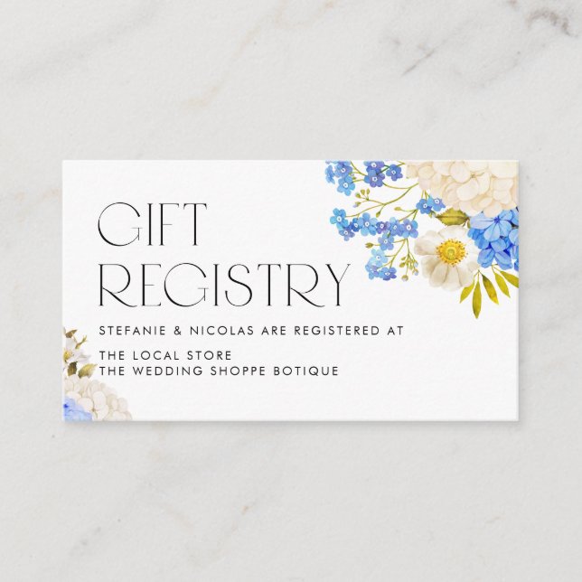 Tarjeta De Recepción Registro de obsequios de Bodas de Hydrangeas Azul  (Anverso)