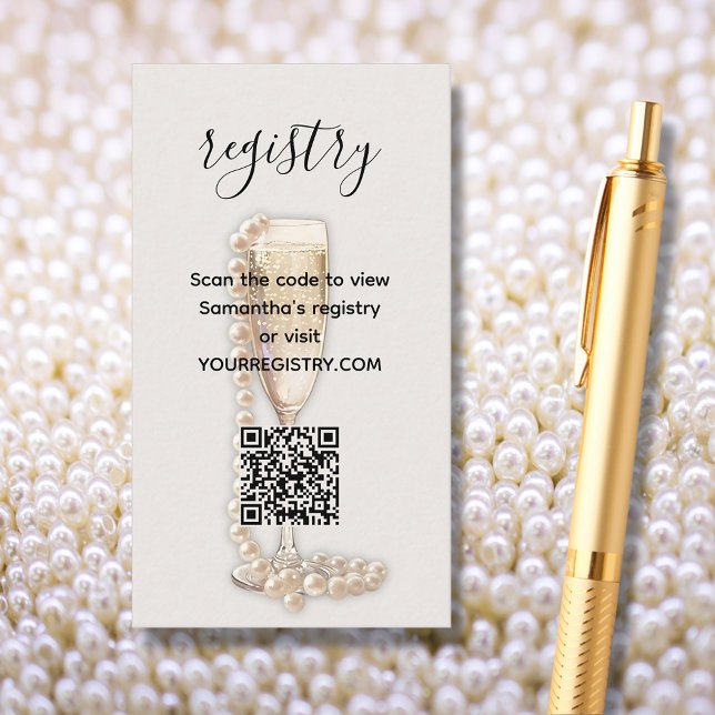 Tarjeta De Recepción Registro de Pearls y Prosecco Bridal Shower (Pearls & Prosecco Bridal Shower Registry Enclosure Cards)