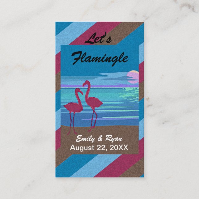 Tarjeta De Recepción Registro de Playa de Bodas Flamingle al Atardecer (Anverso)