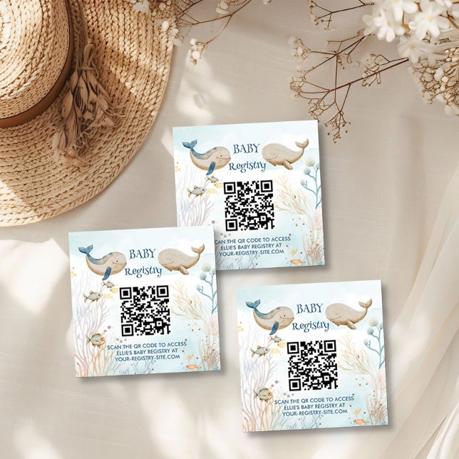 Tarjeta De Recepción Registro de regalo Código QR Baby Shower de ballen (Baby Registry qr code enclosure cards  from the Whale Baby Shower Collection by Darling & May)