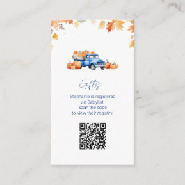 Tarjeta De Recepción Registro de regalo Código QR Camión azul calabaza 