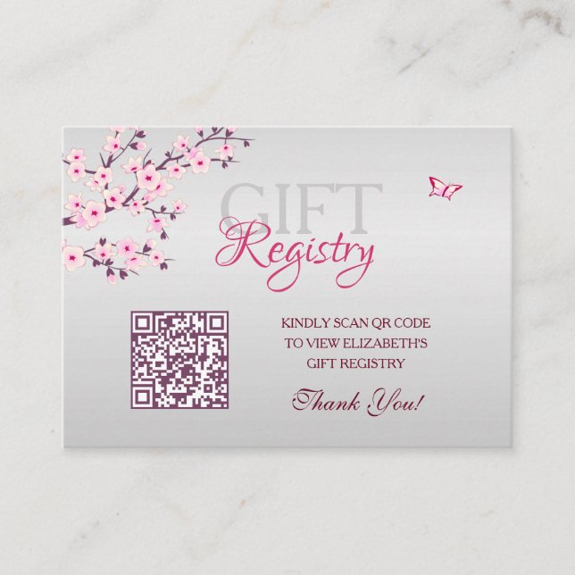 Tarjeta De Recepción Registro de regalo Código QR Cherry Blossom Baby S (Anverso)