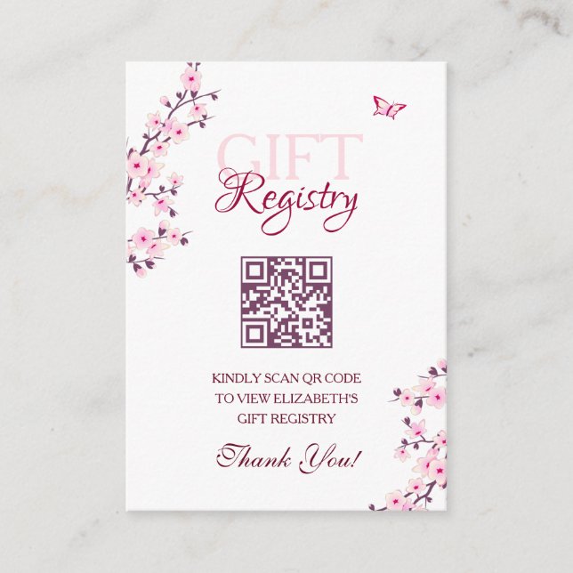 Tarjeta De Recepción Registro de regalo Código QR Cherry Blossom Baby S (Anverso)
